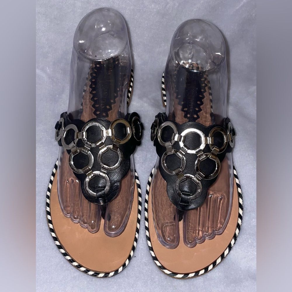Vince Camuto Black/Silver Flip Flop Sandals Made In Brazil Size 6.5